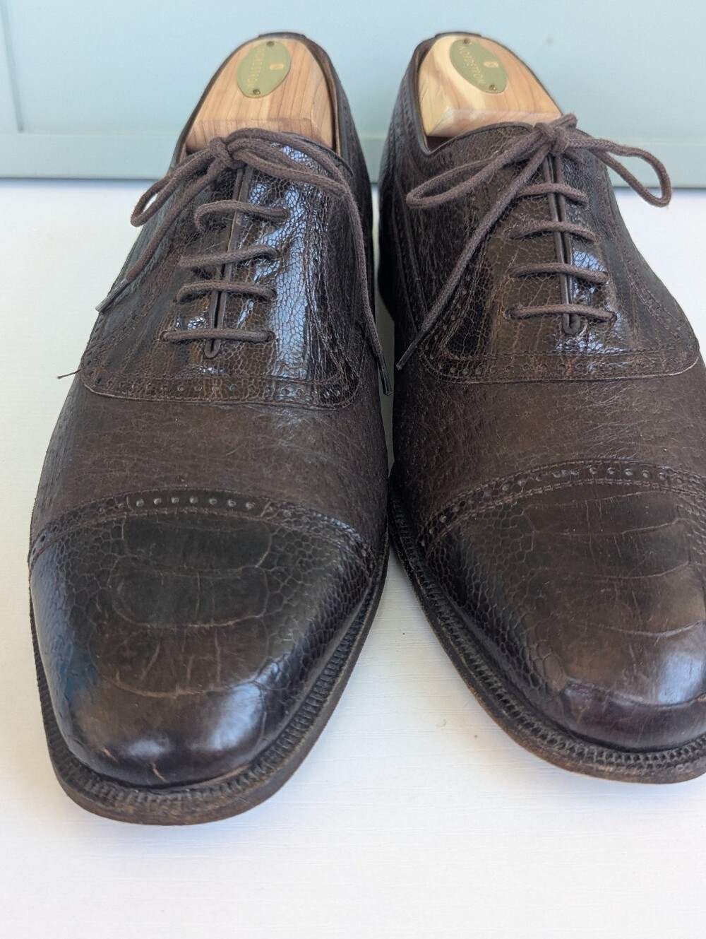 Moreschi Dark Brown Leather Cap-Toe Oxfords
